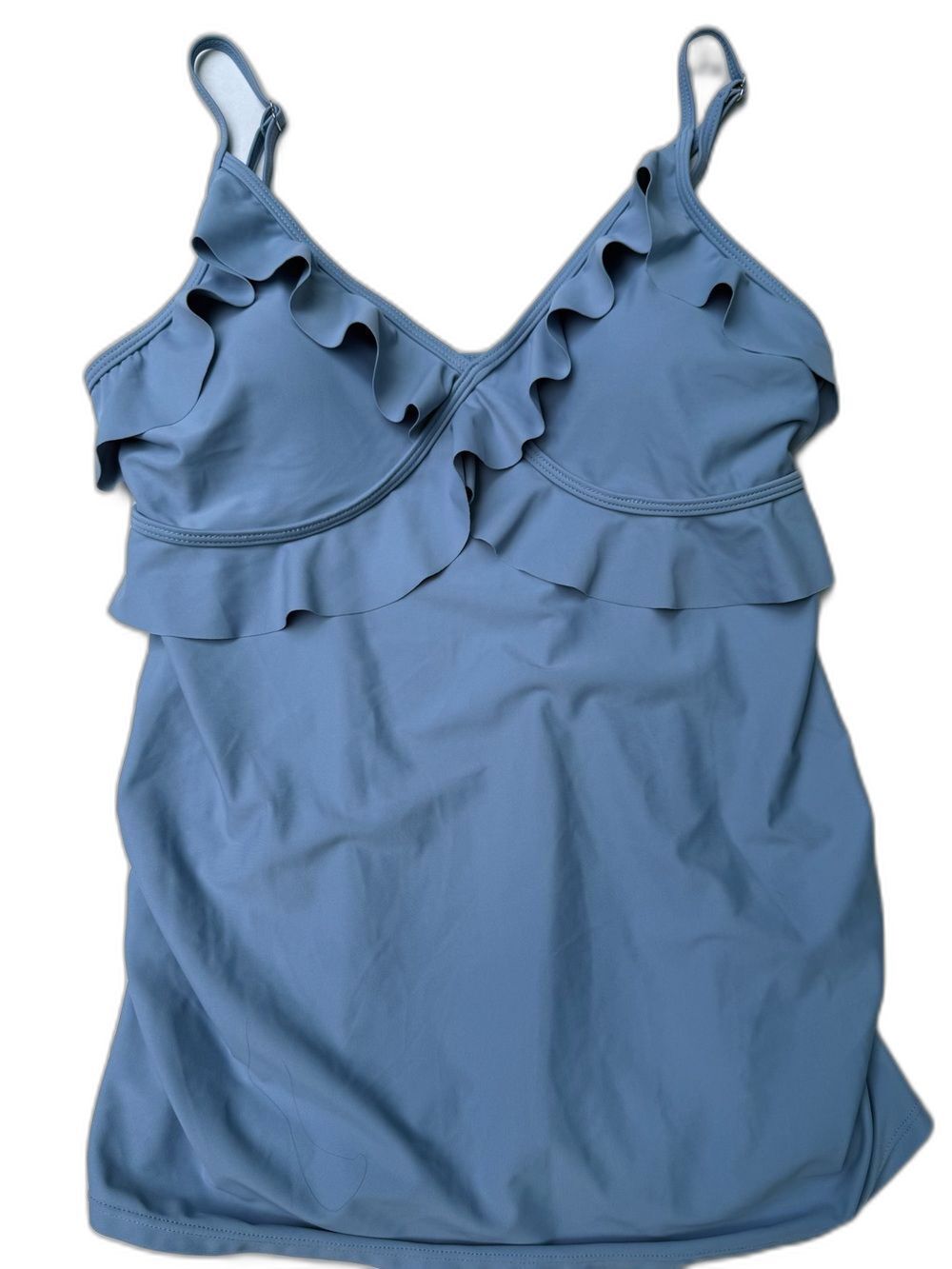 Women’s Ruffle-Trim Swim Tankini in Slate Blue NWT Size L
